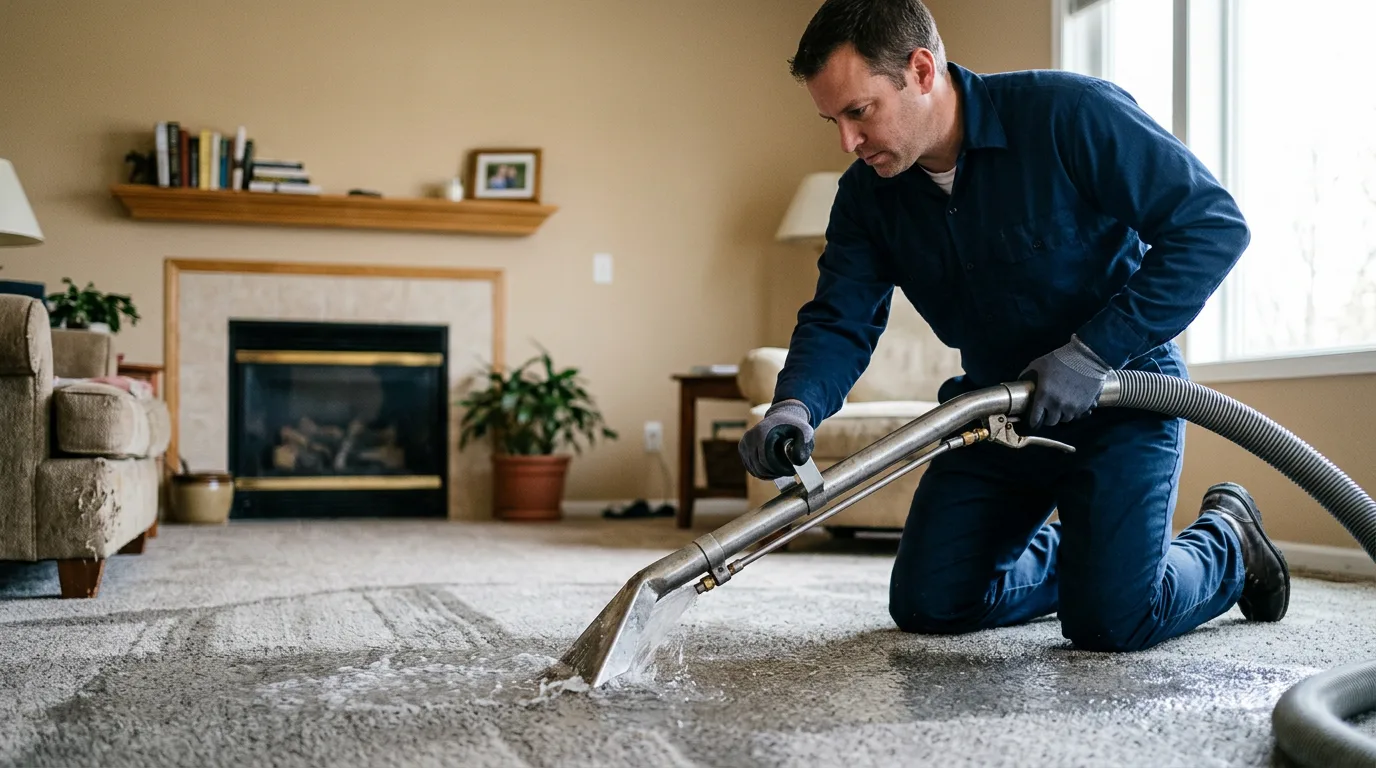 Water damage restoration technician working near Earlville, IL